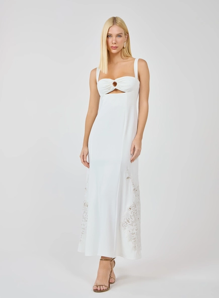 Vestido Midi Aplicações Em Renda Guipure