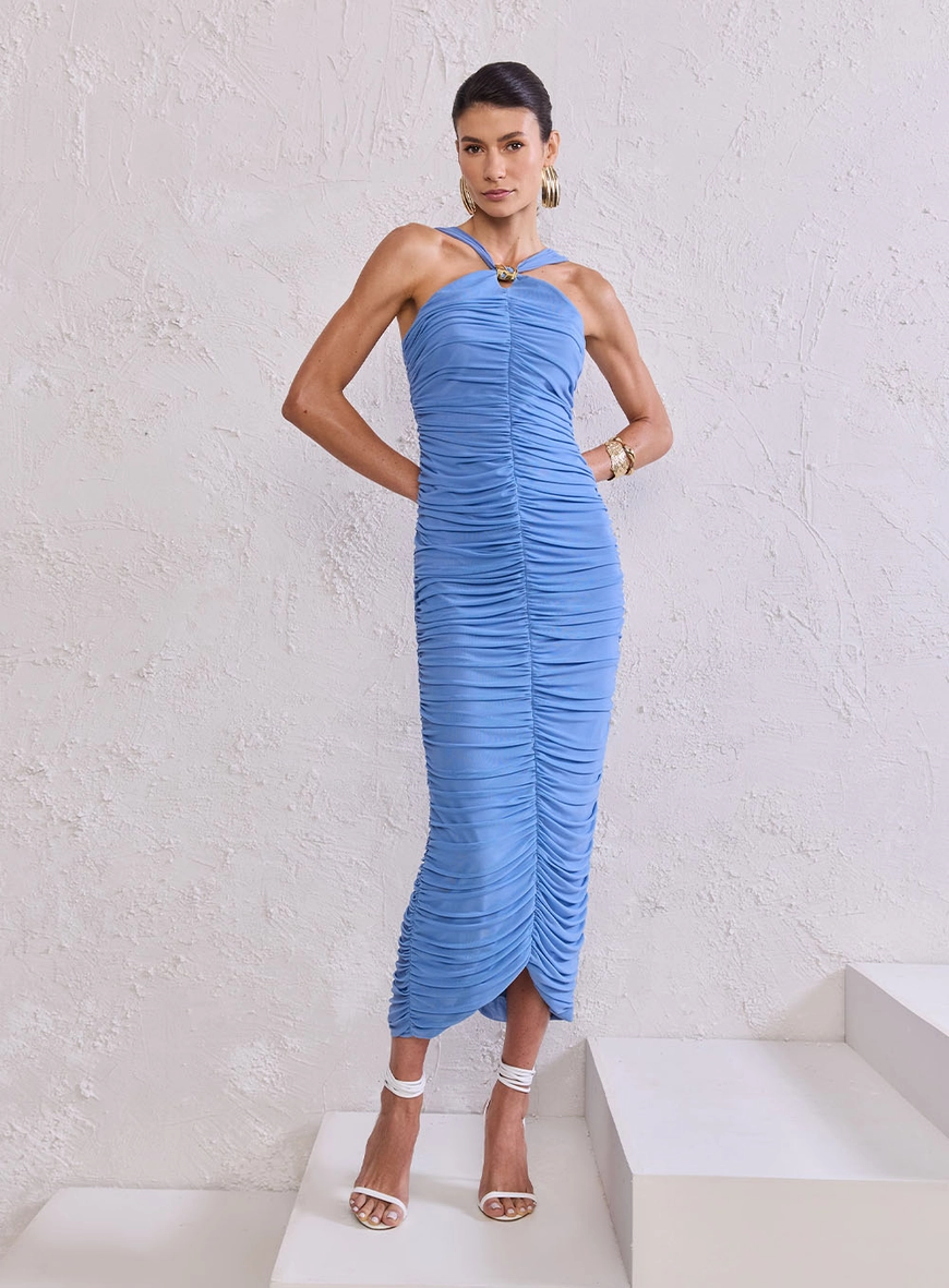 Vestido Midi Tule Franzido