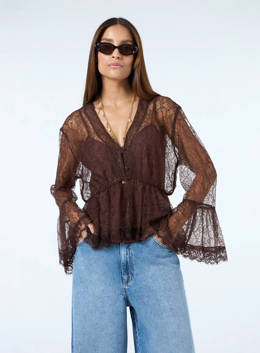 Blusa Renda Manga Longa