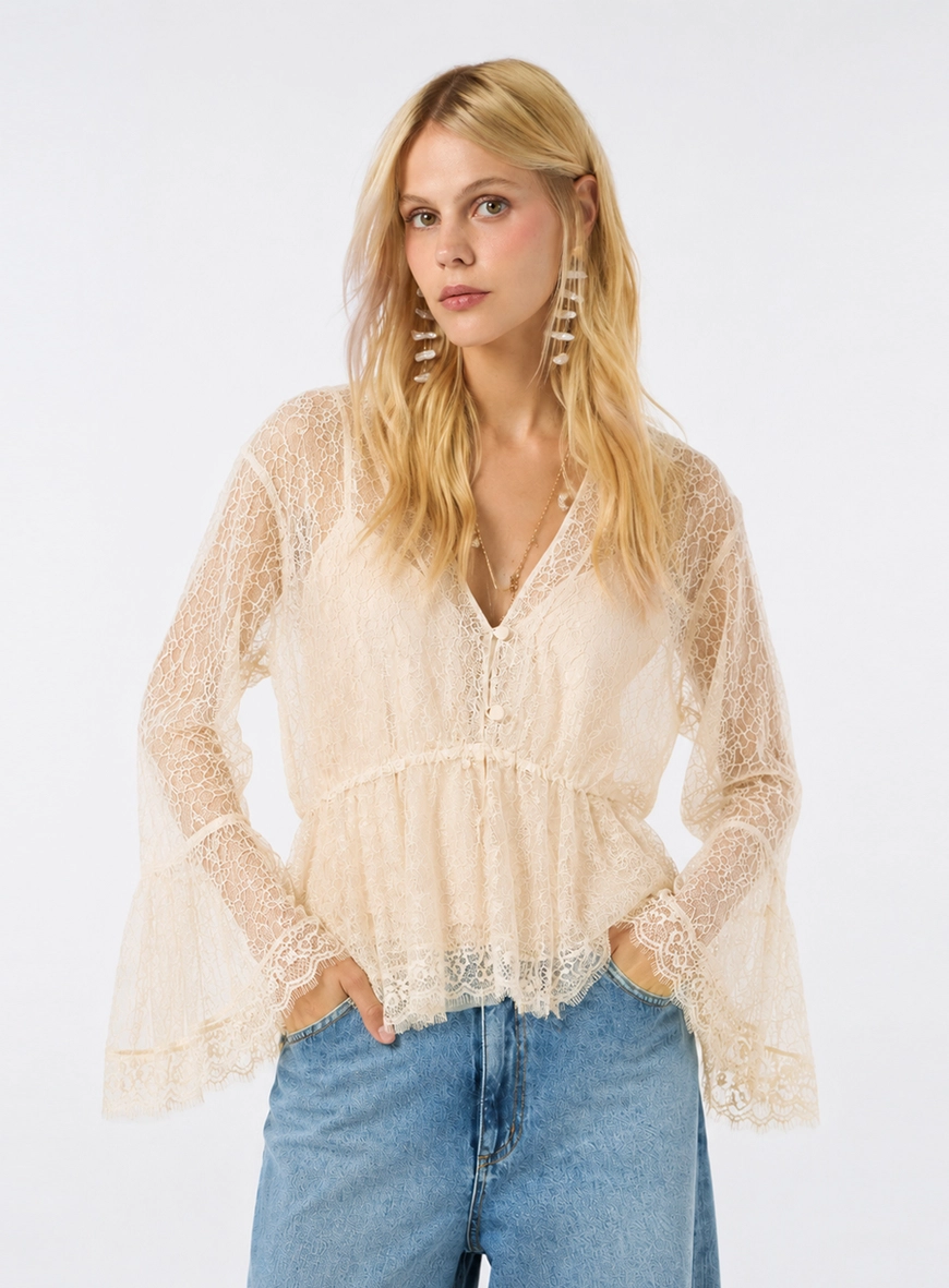 Blusa Renda Manga Longa