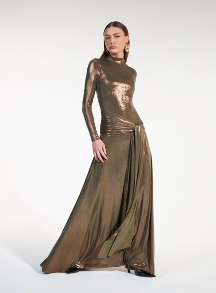 Vestido Longo Malha Glow - Marrom Cumaru