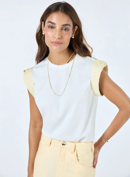 Blusa Malha Detalhe Listras - Off White