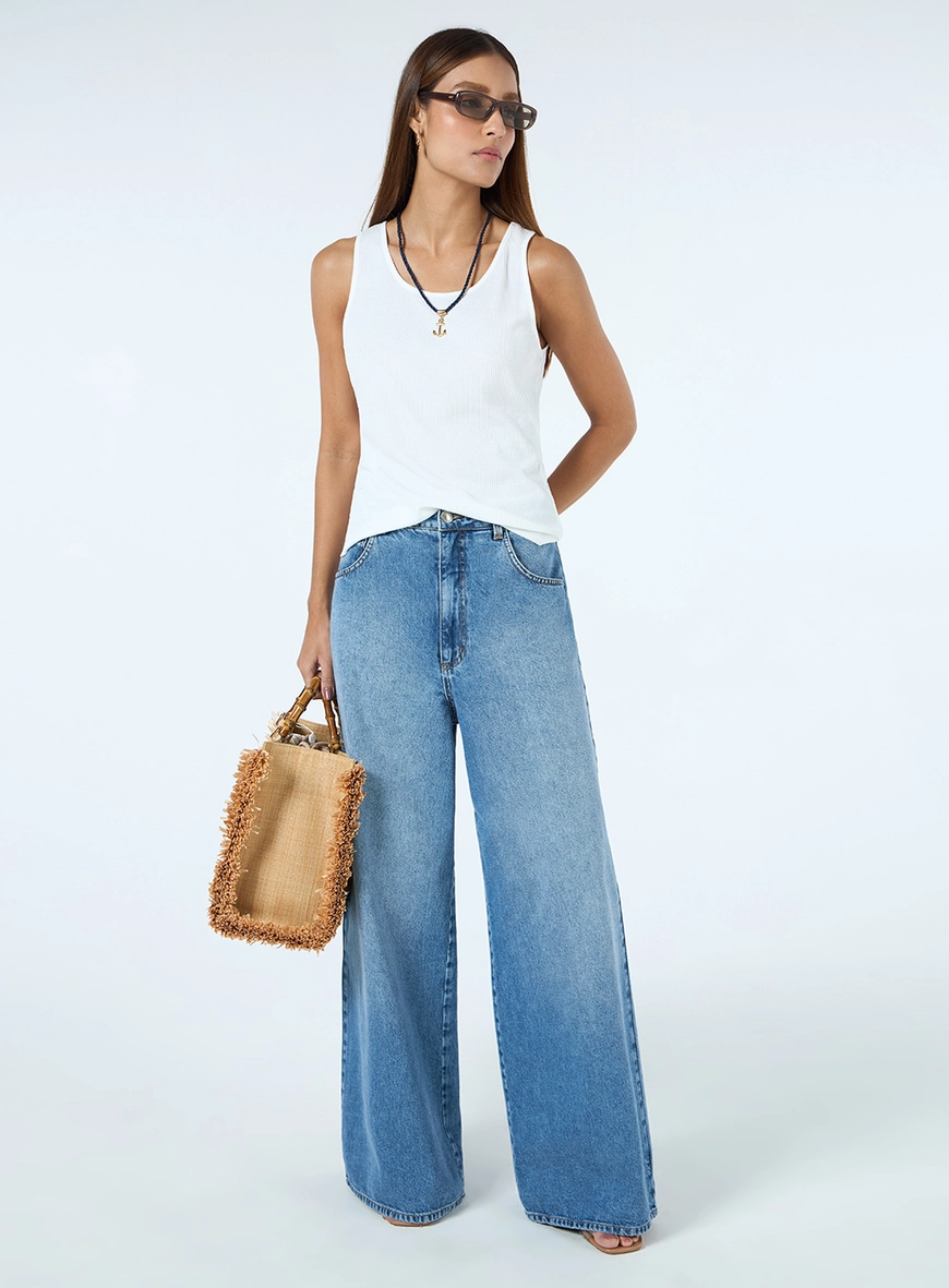 Calça Jeans Wide Leg - Azul
