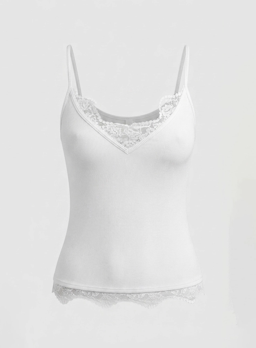 Blusa Canelada Detalhe Renda - Off White