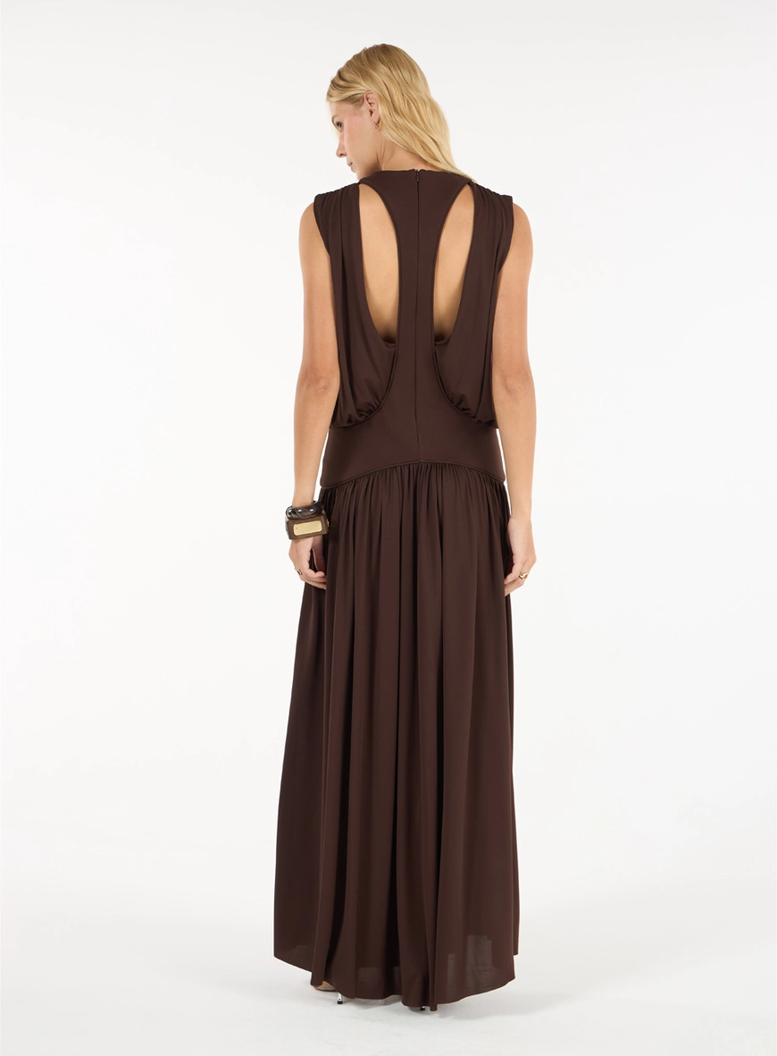 Vestido Longo Tule Recortes - Marrom