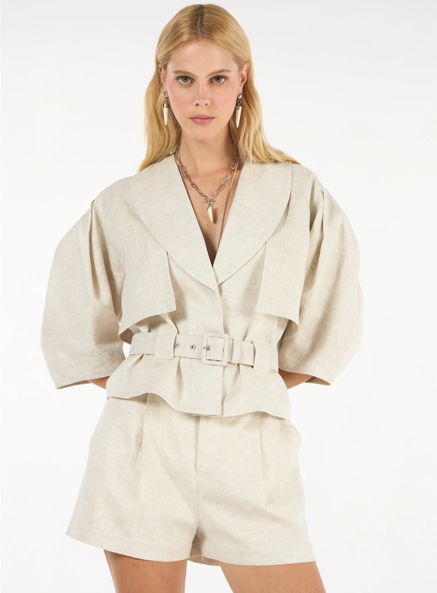 Conjunto Linho Blusa Trench E Short