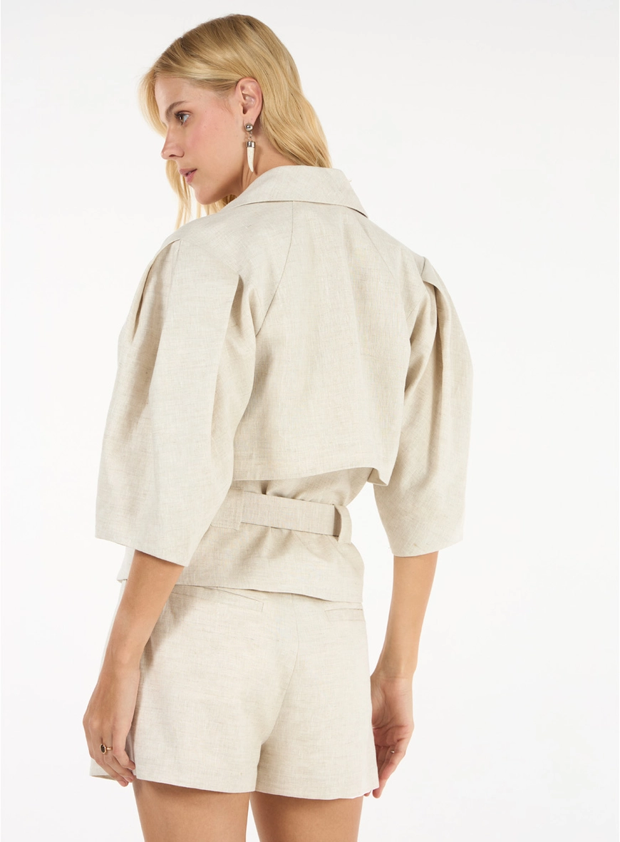 Conjunto Linho Blusa Trench E Short