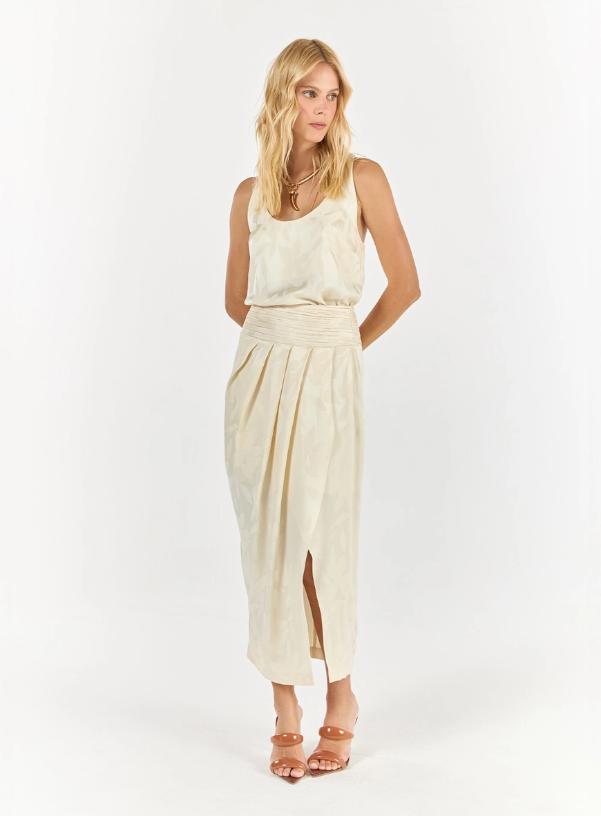 Conjunto Jacquard Blusa E Saia Midi - Off White