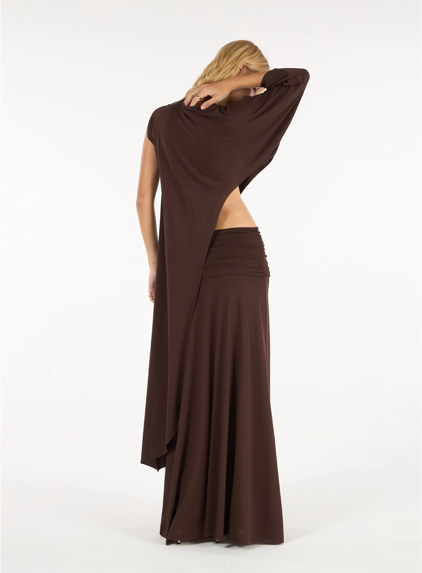 Conjunto Blusa Assimétrica E Saia - Marrom