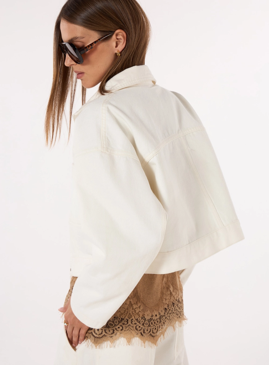 Jaqueta Sarja Bolso Estampado - Off White