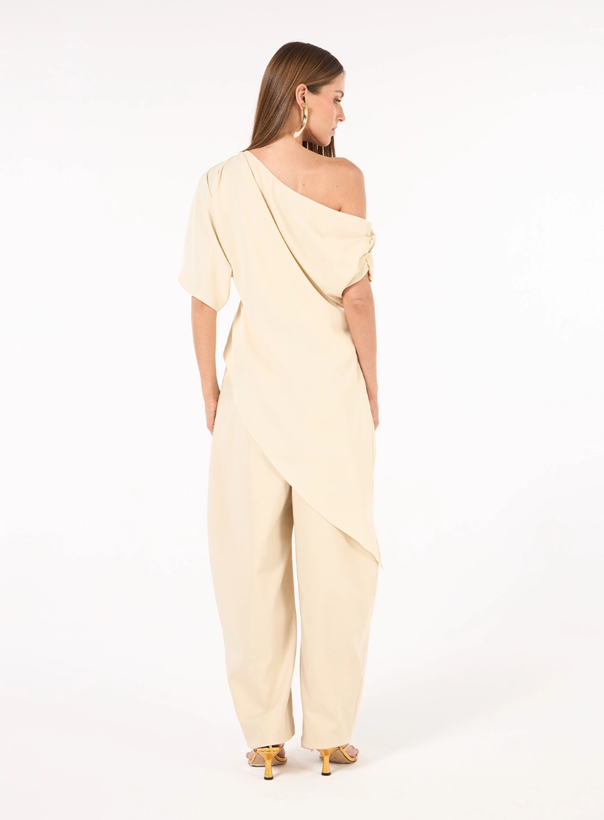 Blusa Alongada Assimétrica - Bege