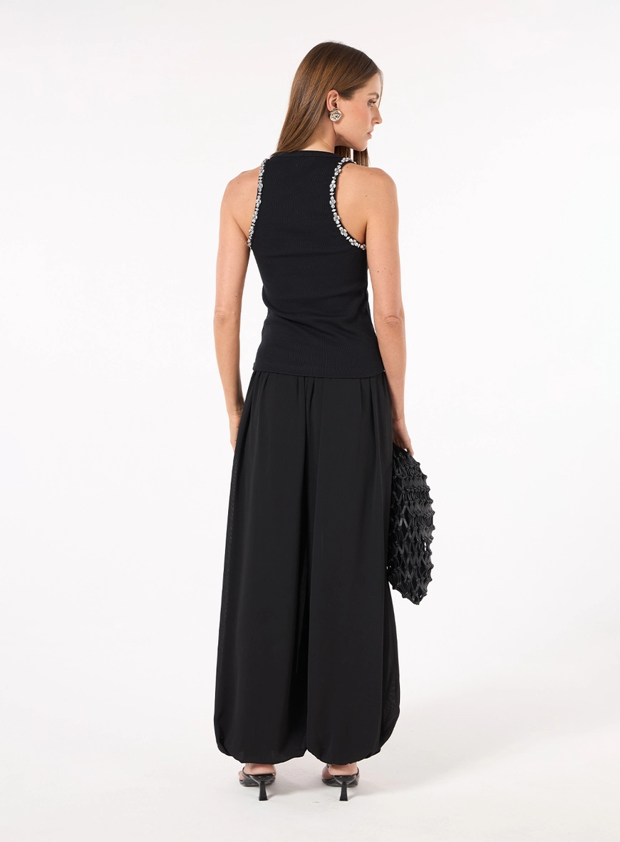 Blusa Malha Aplicação Cristal - Preto