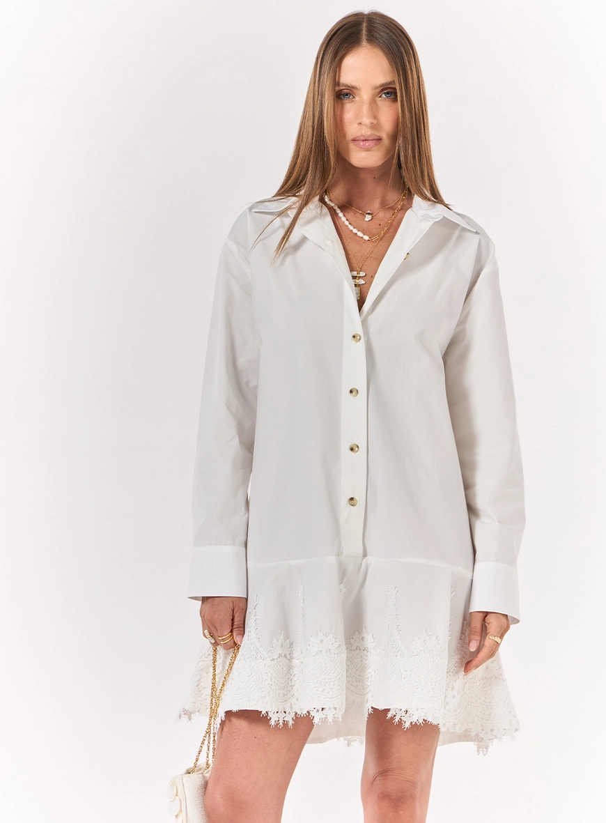 Vestido Curto Chemise Detalhe Renda - Off Shell