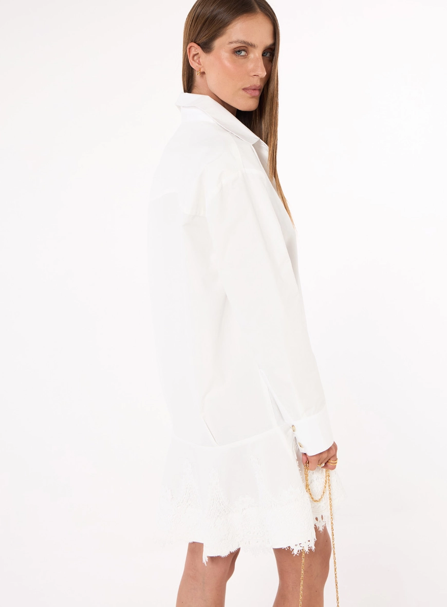Vestido Curto Chemise Detalhe Renda - Off Shell