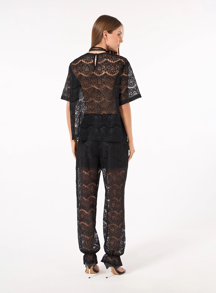 Conjunto Renda Blusa E Calça Aladim - Preto