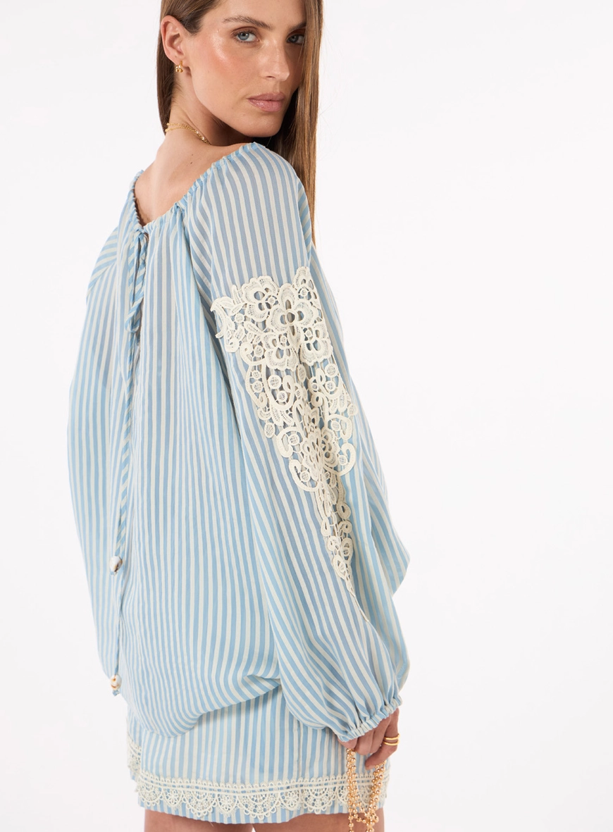 Conjunto Bata Manga Longa E Short - Azul