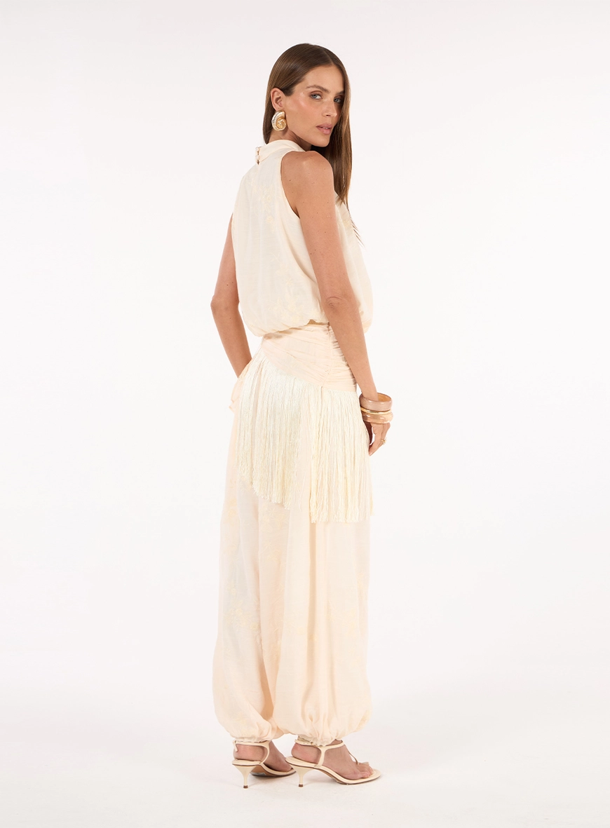 Conjunto Blusa E Calça Aladim Bordado - Champagne