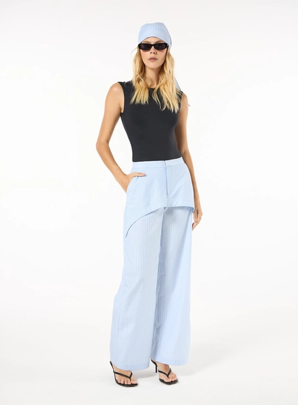 Calça Reta Tricoline Listrada - Azul