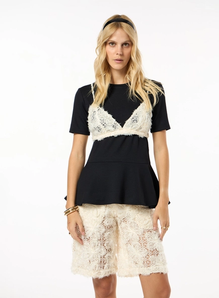 Bermuda Renda Crochet 3d - Bege