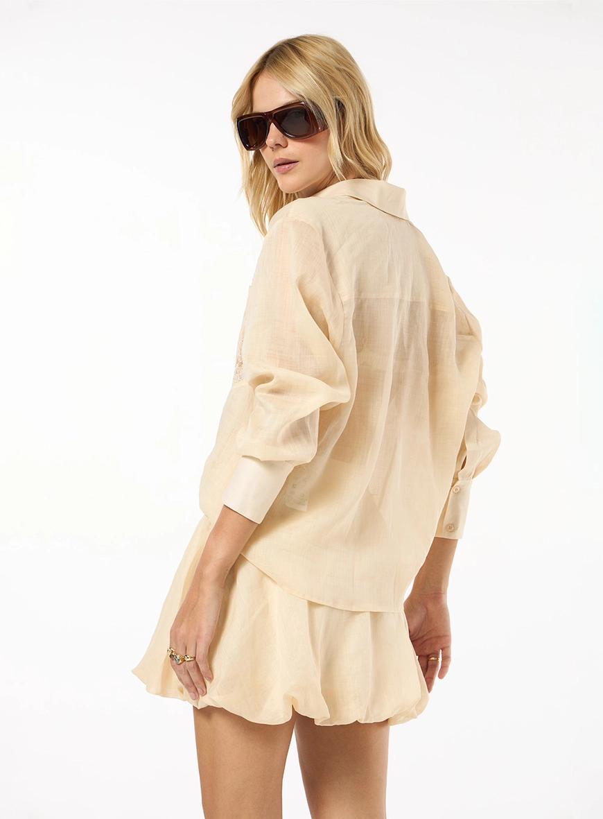 Camisa Detalhe Renda E Top - Bege