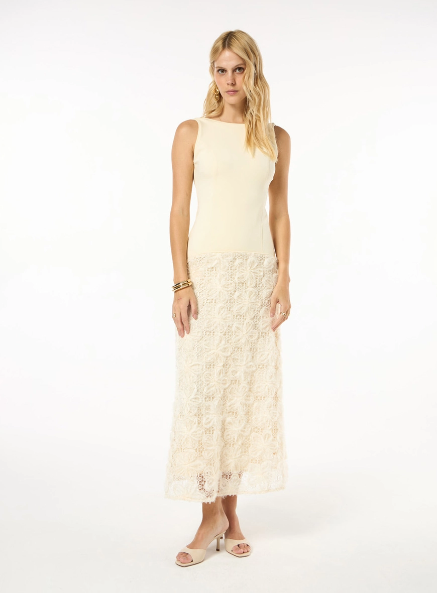 Vestido Maxi Midi Saia Renda Crochet 3d