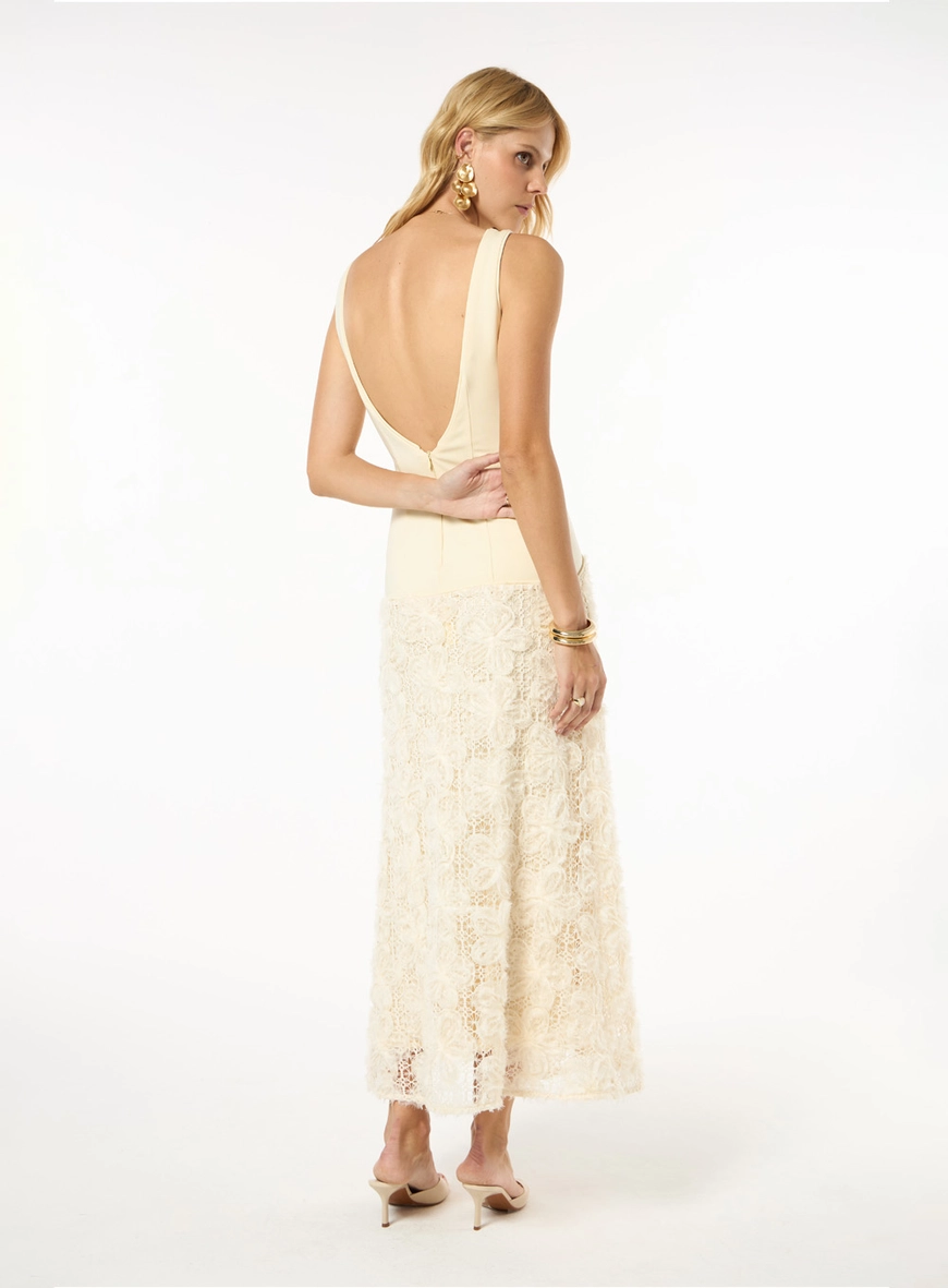 Vestido Maxi Midi Saia Renda Crochet 3d