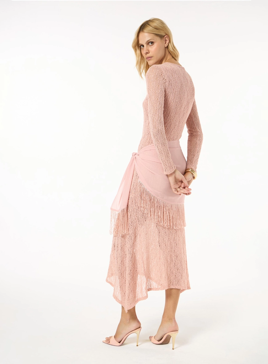 Vestido Midi Renda Manga Longa - Rosa