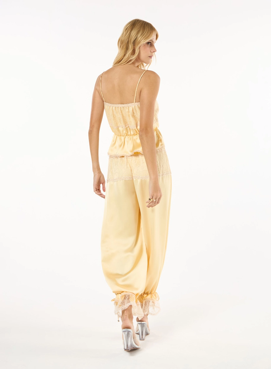 Conjunto Cetim Blusa E Calça - Amarelo