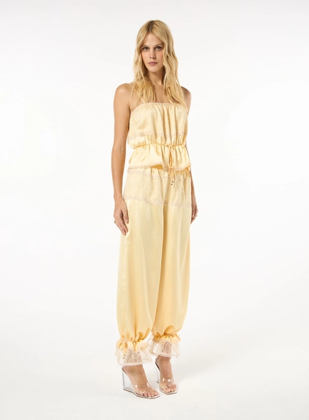 Conjunto Cetim Blusa E Calça - Amarelo