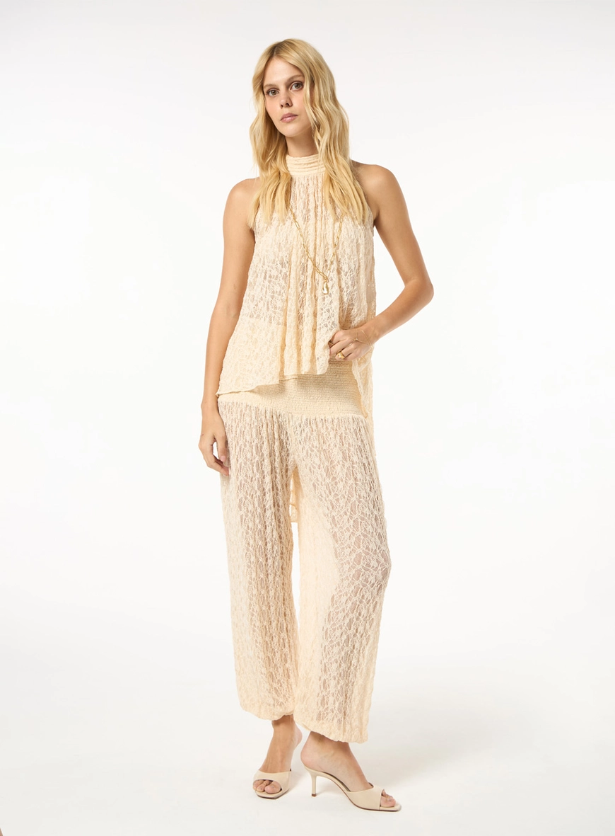 Conjunto Renda Blusa E Calça Aladim - Bege