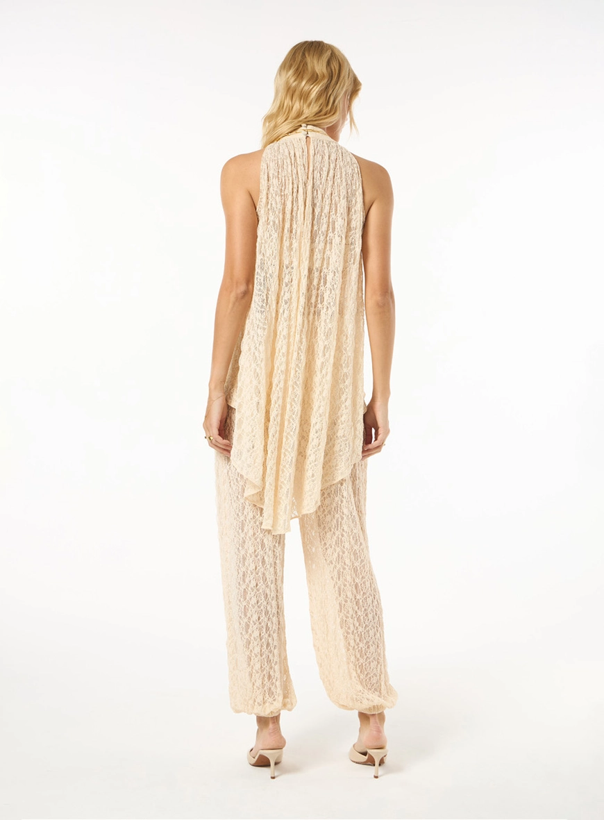 Conjunto Renda Blusa E Calça Aladim - Bege