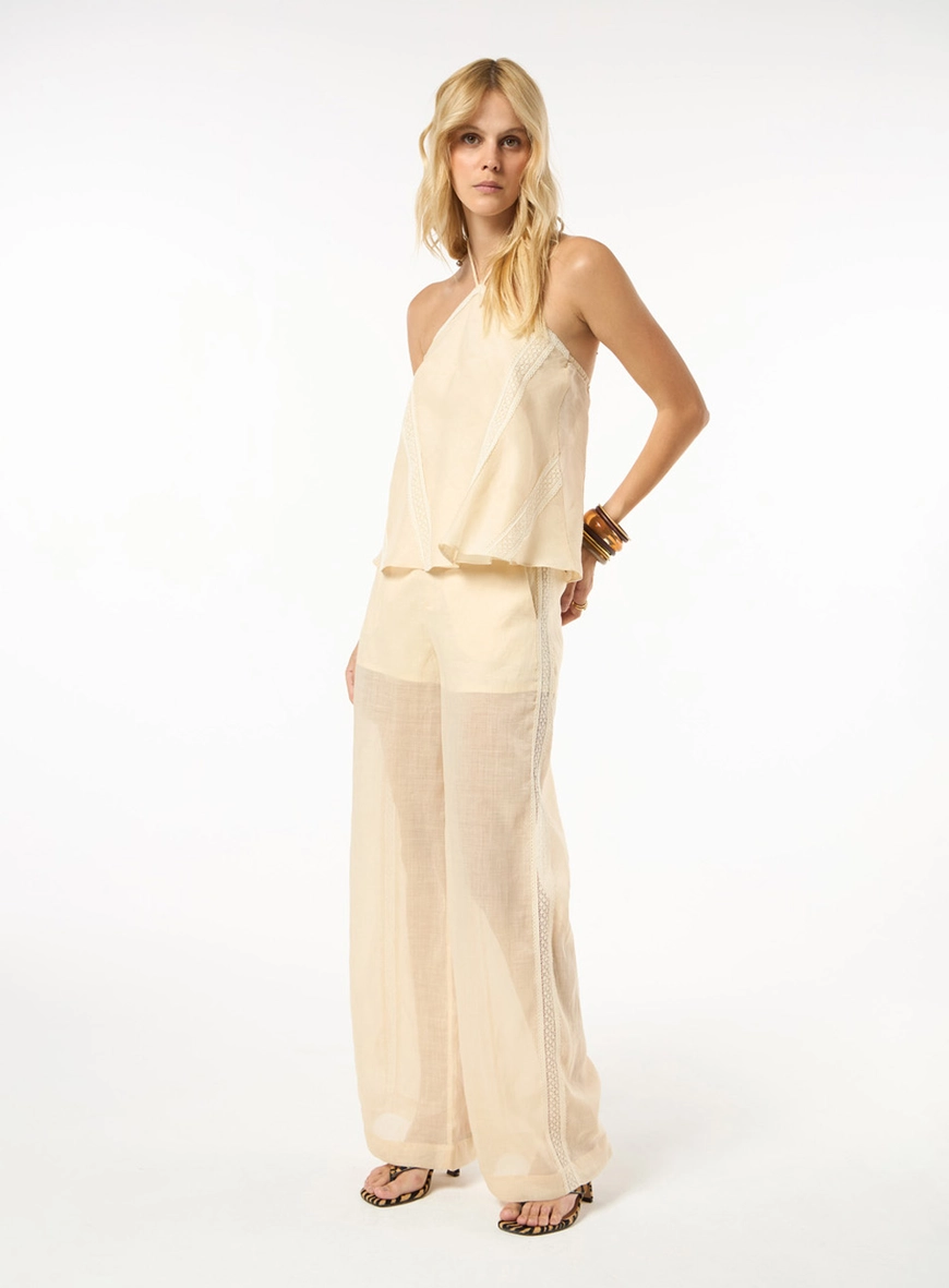 Conjunto Blusa Frente Única E Calça - Bege