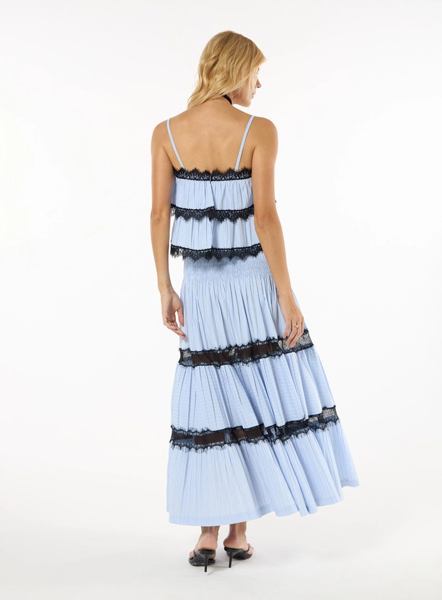 Conjunto Blusa Babados E Saia - Azul