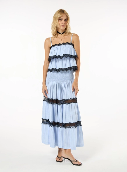 Conjunto Blusa Babados E Saia - Azul
