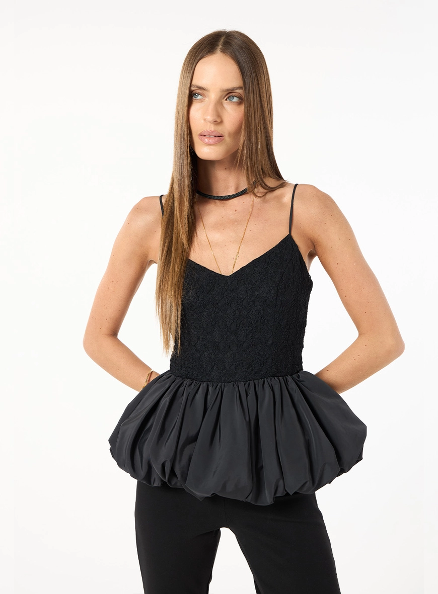 Blusa Renda Peplum - Preto