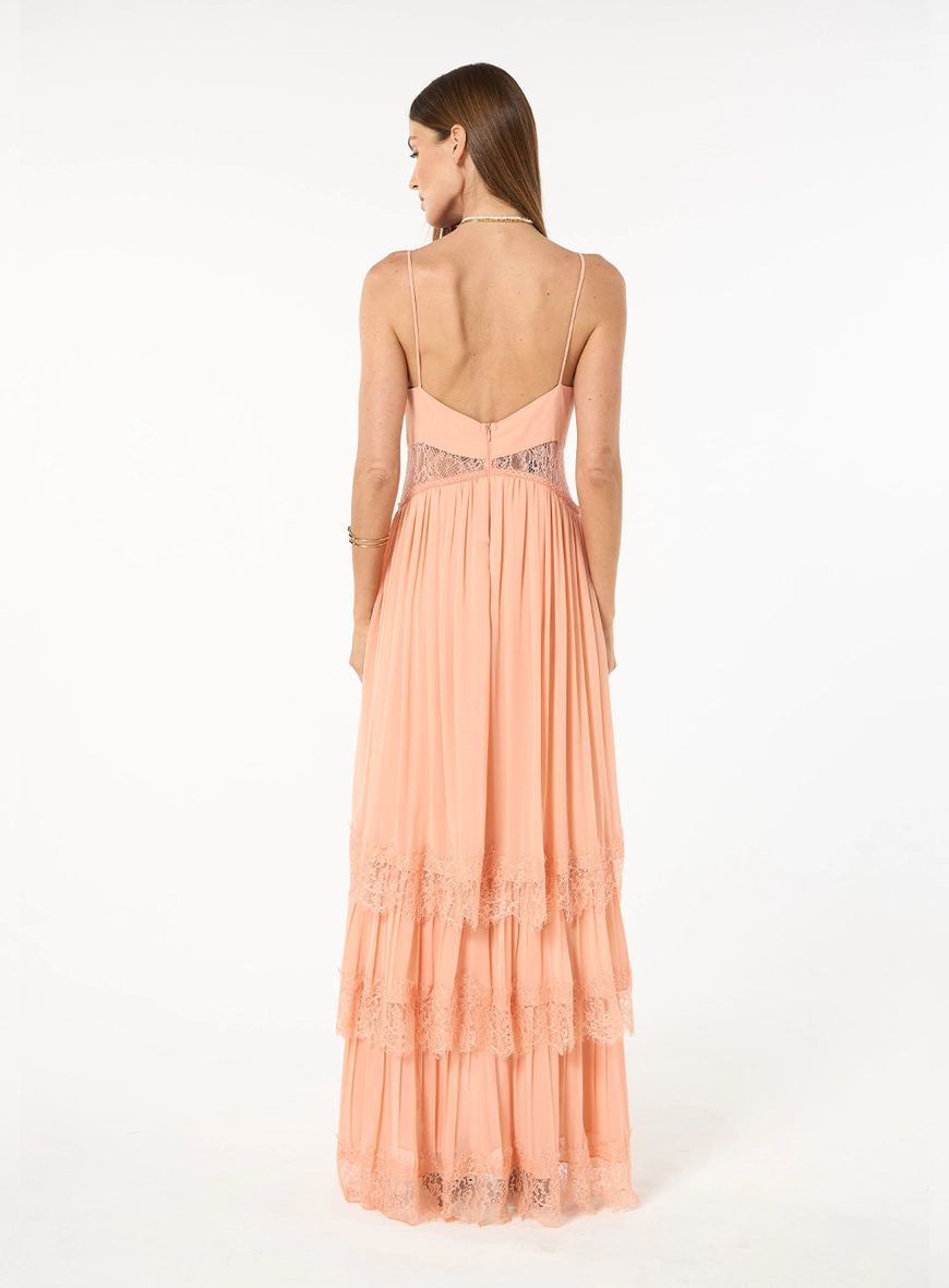 Vestido Longo Crepe Camadas - Rosa Lichia
