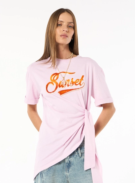 Camiseta Malha Detalhe Nó - Rosa