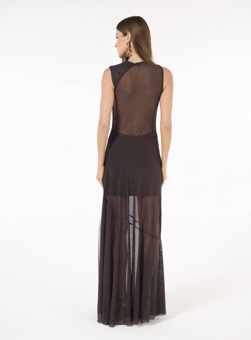 Vestido Longo Tule - Marrom Choco