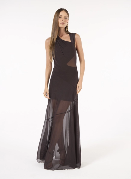 Vestido Longo Tule - Marrom Choco