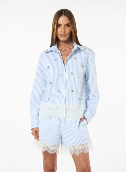 Conjunto Tricoline Camisa E Short Listras