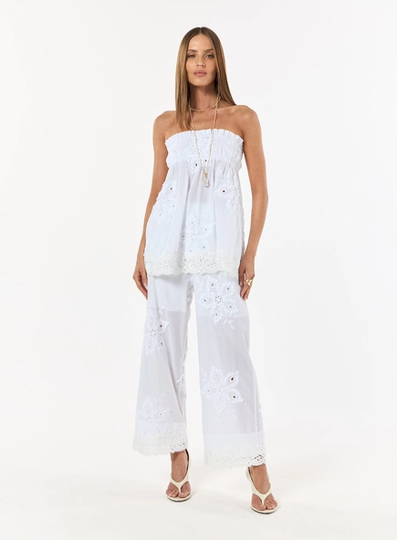 Conjunto Bordado Blusa E Calça - Off White