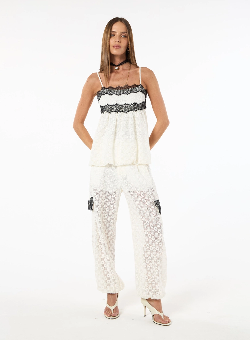 Conjunto Renda Blusa E Calça - Off White