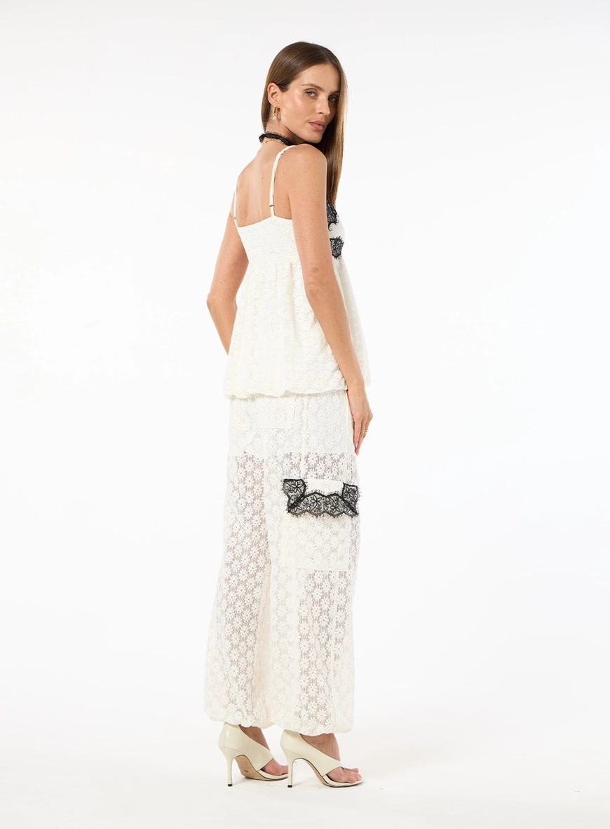 Conjunto Renda Blusa E Calça - Off White