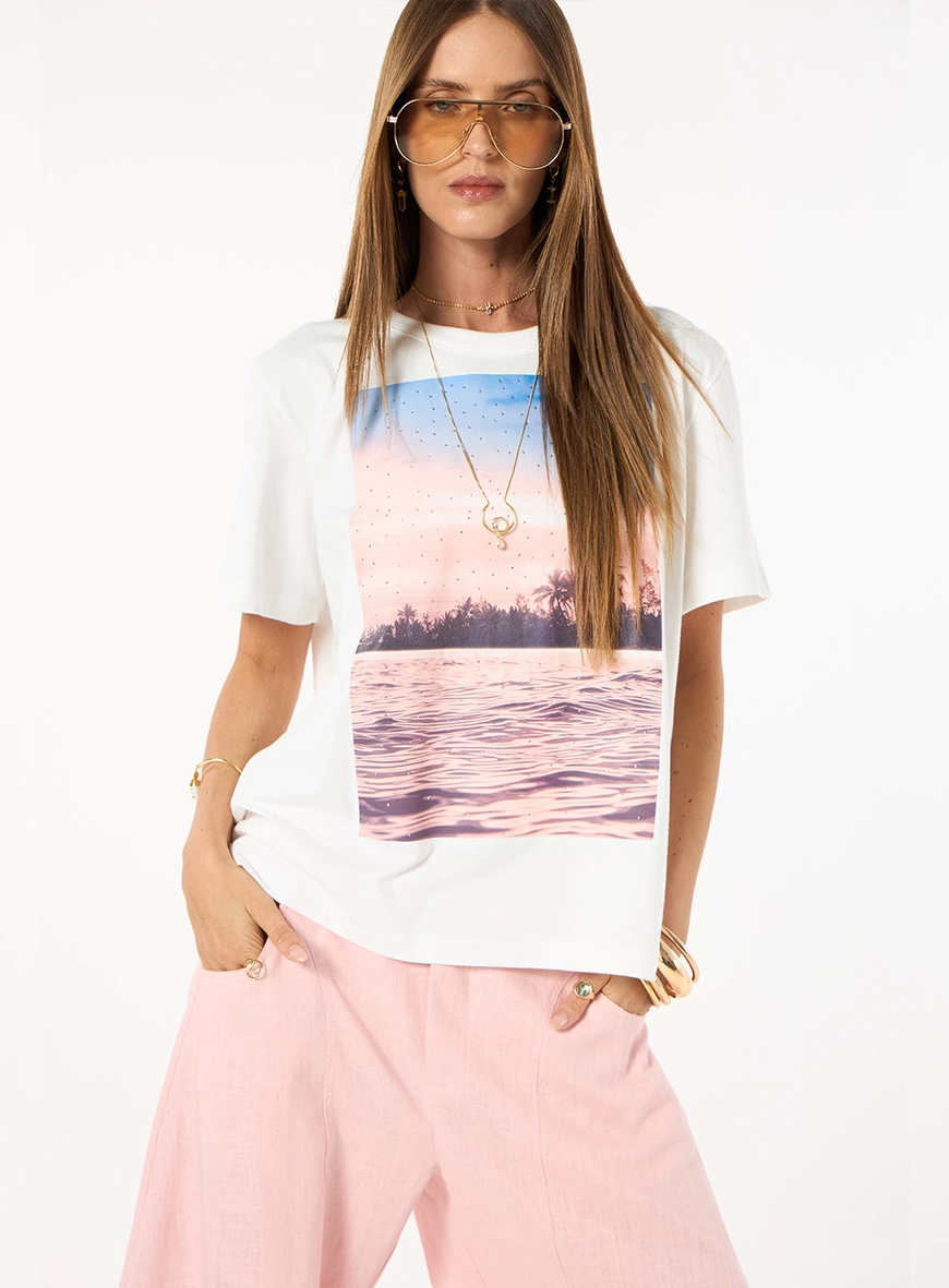 Tshirt Malha Estampa - Off White