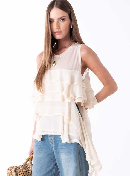 Regata Chiffon Camadas - Bege
