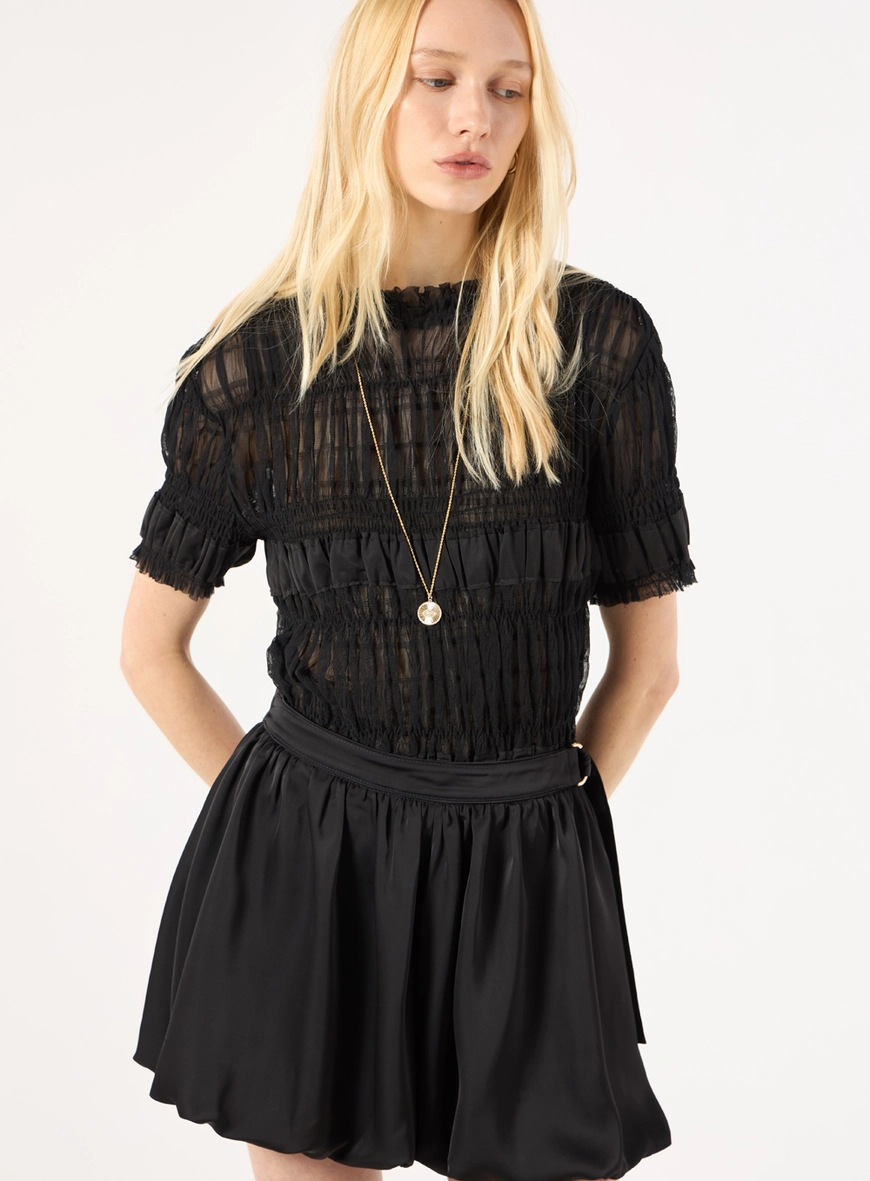 Blusa Tule Franzido - Preto