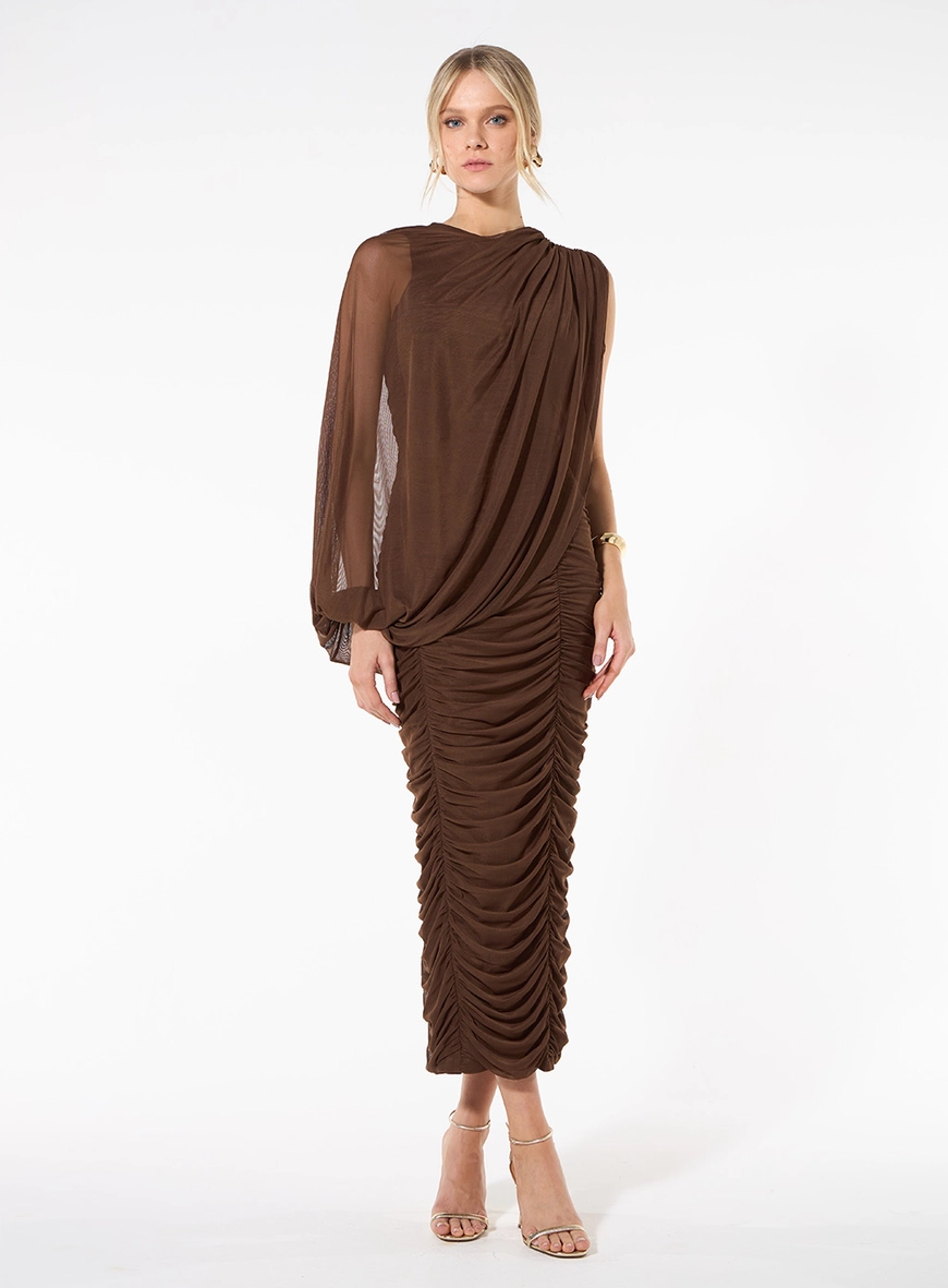 Vestido Midi Tule Manga Única