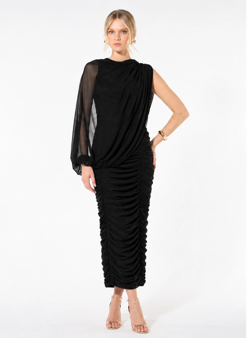 Vestido Midi Tule Manga Única