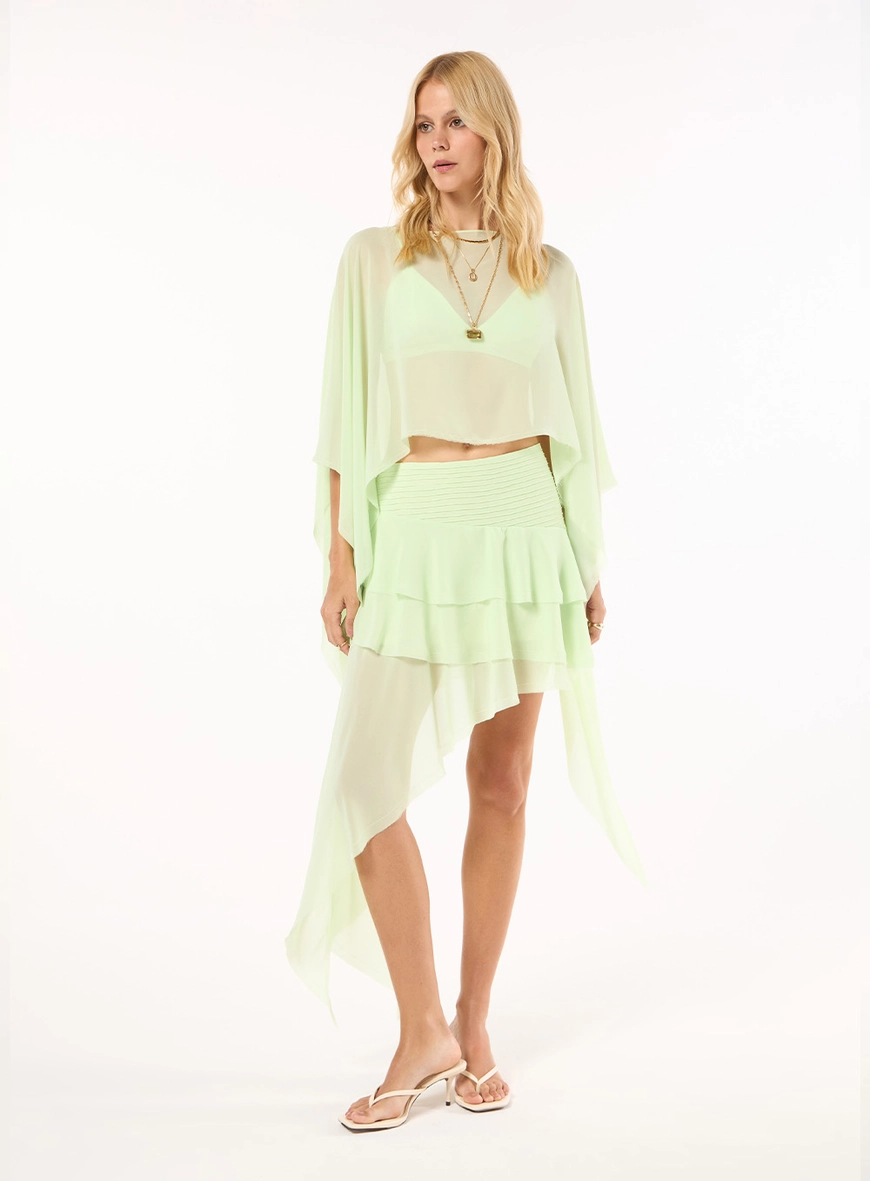 Saia Curta Chiffon Babados - Verde