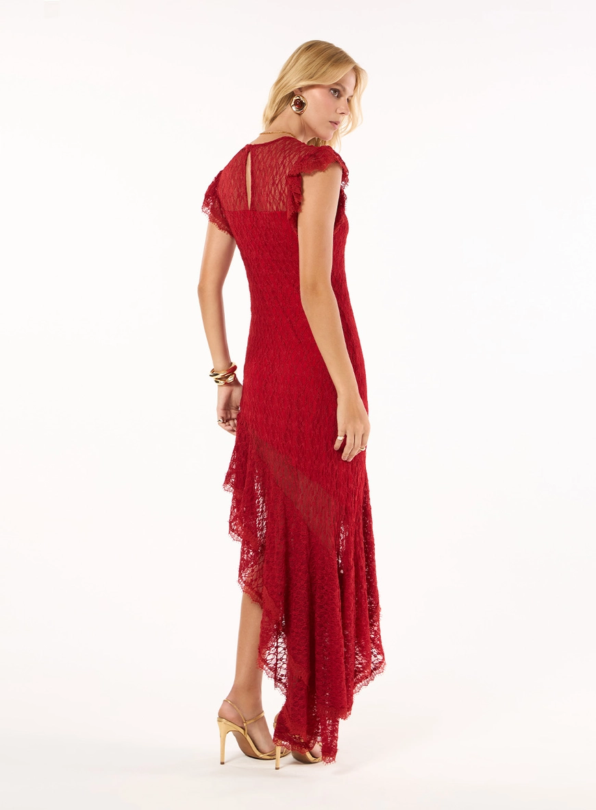 Vestido Midi Renda Babados - Rubi